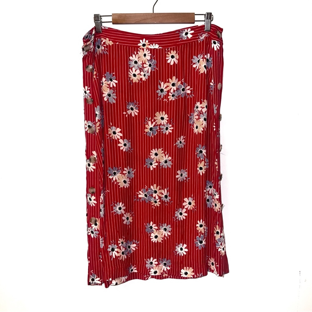 Madewell Red Floral Midi Skirt